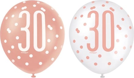 Ballonnen 30 Jaar Rosé Goud Glitz (6st)