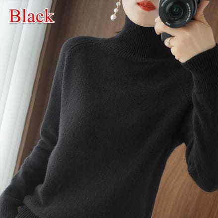 Pull en laine pure cachemire pour femme Pulls Pull Femme Automne Hiver Col Haut Tricot Pulls Col Roulé Pull S noir