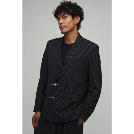 Krijtstreep Colbert Met Gesp Detail En Relaxed Fit | Black | Size 38