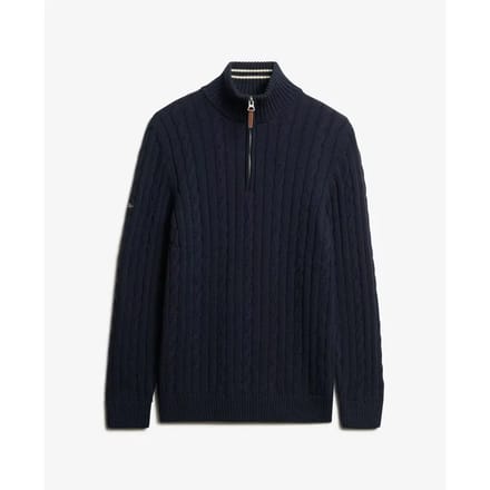 Superdry - Classics kabeltrui van katoen met halve rits - Heren - Sweaters