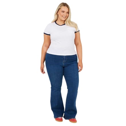 Brave Soul Dames/Dames Contrast Detail Plus T-shirt (Wit, Marine)