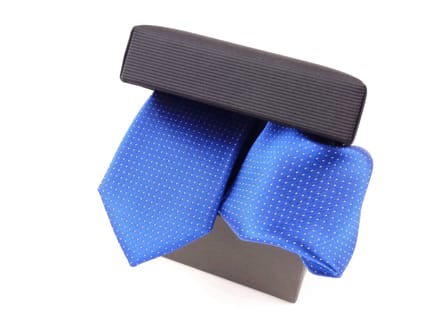 Set zijden das en pochet royalblauw stip