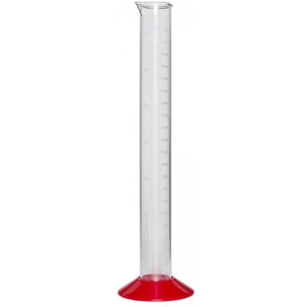 Transparante plastic maatcilinder 210 ml, afneembare bodem, alcoholbestendig, BPA-vrij, hoogte 31 cm, diameter 32 mm