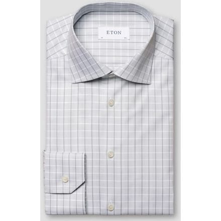 Eton Overhemd Cotton Twill Check Cutaway Collar Licht Grijs / male