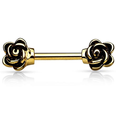 Tepelpiercing 2 rozen 1.6x10 - goud - LMPiercings