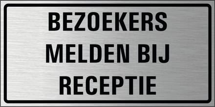 Bezoekers melden bij receptie bord, geborsteld aluminium 200 x 100 mm