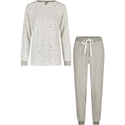 By Louise Dames Winter Pyjama Set Lang Badstof Sterren Wit - Maat XXL