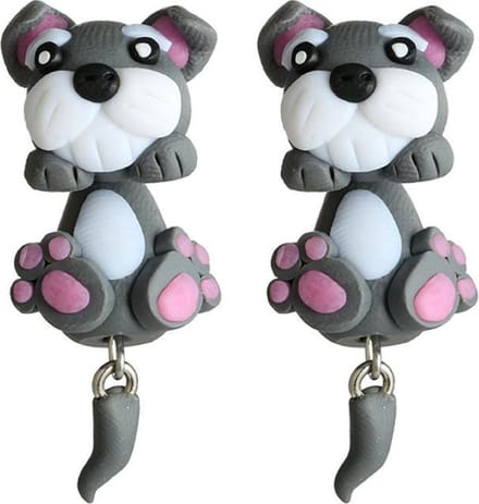 Fako Bijoux® - Oorbellen - Dansende Hond - Grijs/Roze