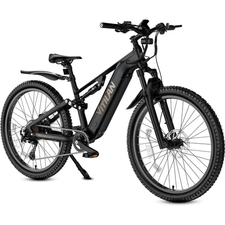 VITILAN M5 Full Suspension Elektrische Fiets, 48V 15Ah Batterij, Shimano 9-Speed zwart
