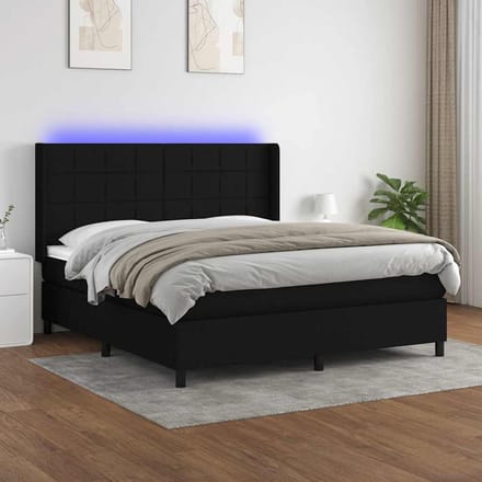 vidaXL - Boxspring - met - matras - en - LED - stof - zwart - 180x200 - cm