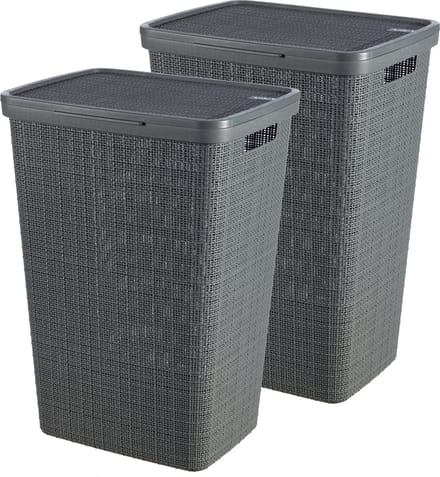 Curver Jute Wasmand met deksel - 58 liter - 2 stuks - Donkergrijs