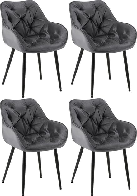 CLP Tanna Set van 4 eetkamerstoelen - Met armleuning - Velvet - Fluweel/donkergrijs