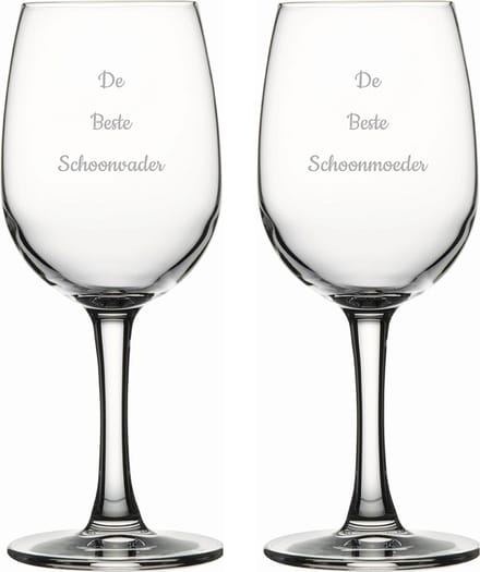Gegraveerde witte wijnglas 26cl De Beste Schoonvader- De Beste Schoonmoeder