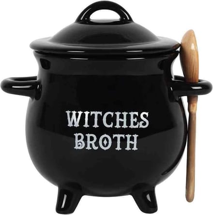 Something Different - Witches Broth Cauldron with Broom spoon Soepkom - Zwart