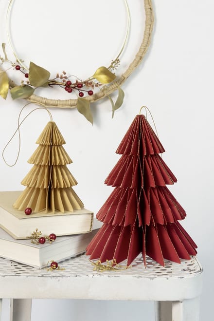 Folie bijenwasdecoratiestuks Kerstboomvorm, set van 2, maten klein/middel