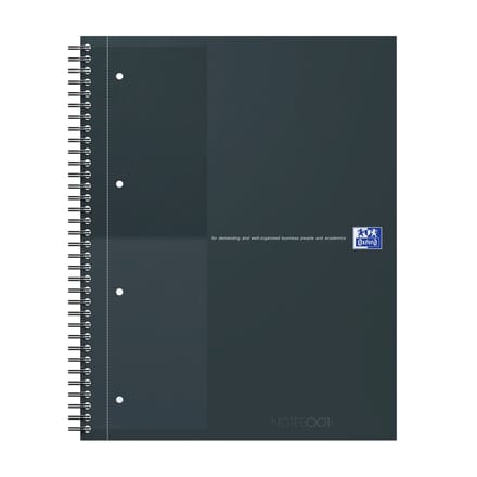 Oxford International notebook A4+ gelijnd 4 gaats 80 vel stevige kartonnen kaft 30 jaar zwart