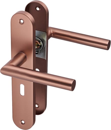 Ostiumhome® Ferrano - Deurbeslag - Deurklink op Rond Schild - Met Sleutelgat - PC 56mm - Mat Koper - Complete Set