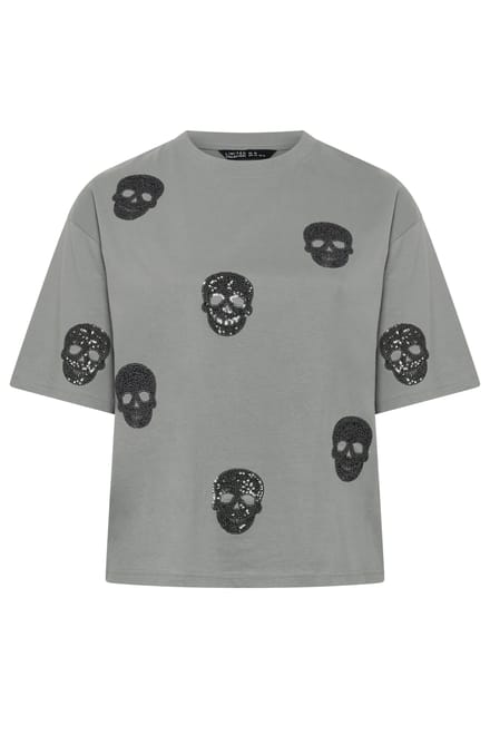 Limited Collection Grijs Tshirt Met Pailletten En Doodskopprint Size 48