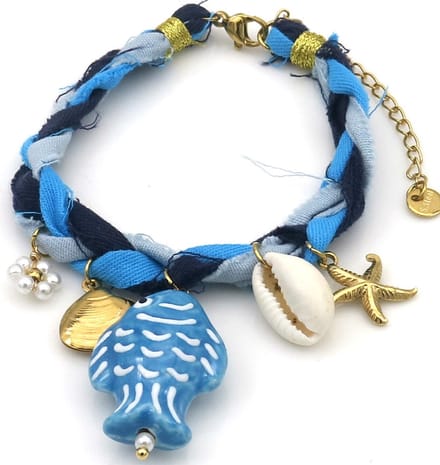 Armband - koord - RVS bedels - 16-21 cm - blauw