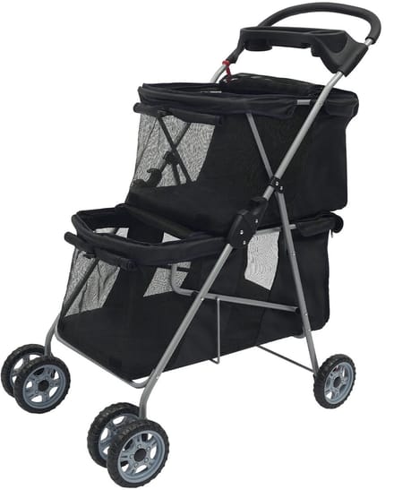 LUMÈ STORE hondenbuggy - Kattenbuggy - Hondenwandelwagen - Kinderwagen - Dubbeldek - Klein & Middelgroot - Opvouwbaar - Zwart