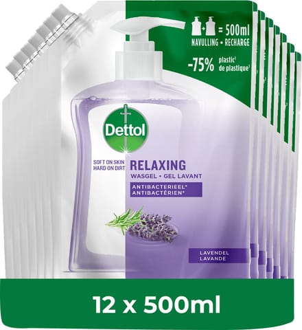Dettol - Handzeep - Antibacterieel - Navulling Relaxing Lavender - 12x 500ML - Voordeelverpakking