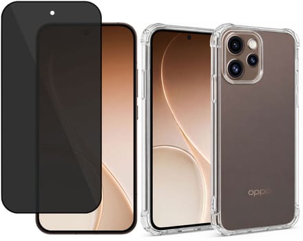 TechNow Hoesje + Privé Screenprotector geschikt voor OPPO Reno 15 Pro Hoesje Screenprotector - Privacy Tempered Glass - Case Transparant