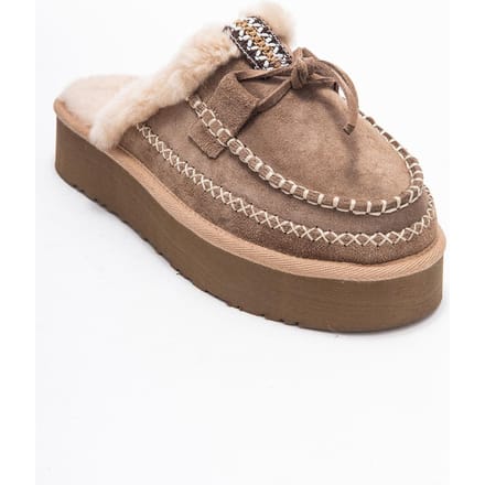 Yalina leren platform mocassin pantoffels