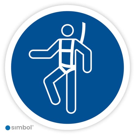 Simbol® - Stickers Dragen van individueel veiligheidsharnas verplicht (M018) - Formaat ø 30 cm.