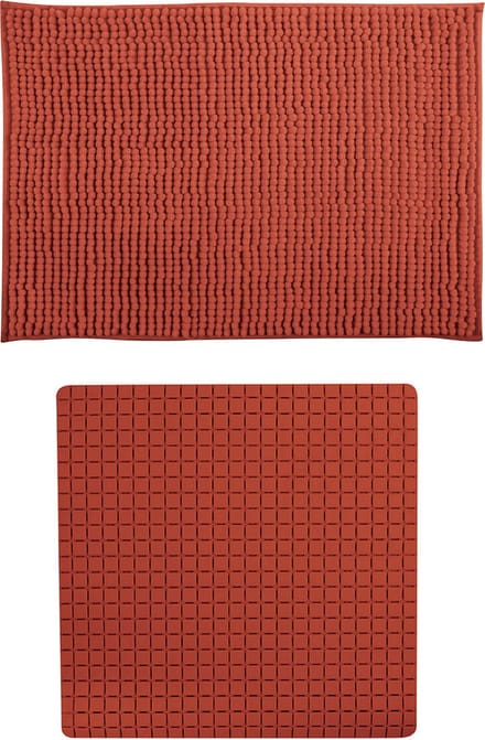 MSV Douche anti-slip mat en droogloop mat - Sevilla badkamer set - rubber/microvezel - tarracotta