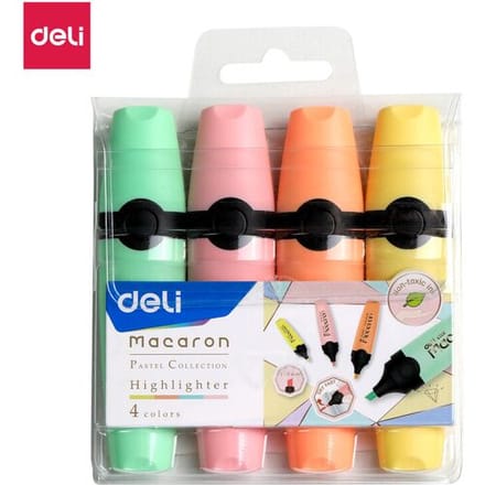 Deli markeerstift met beitelpunt, pastelkleuren, verpakking van 4