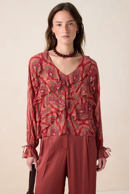 Sissy-Boy - Rode ruffle blouse met print
