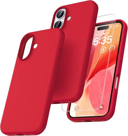 Solid hoesje Soft Touch Liquid Silicone Flexible TPU Rubber + Screenprotector - Geschikt voor: iPhone 16 Plus - Rood