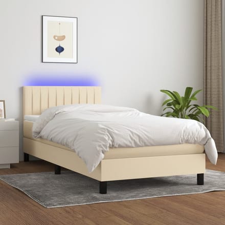 vidaXL - Boxspring - met - matras - en - LED - stof - crèmekleurig - 80x200 - cm