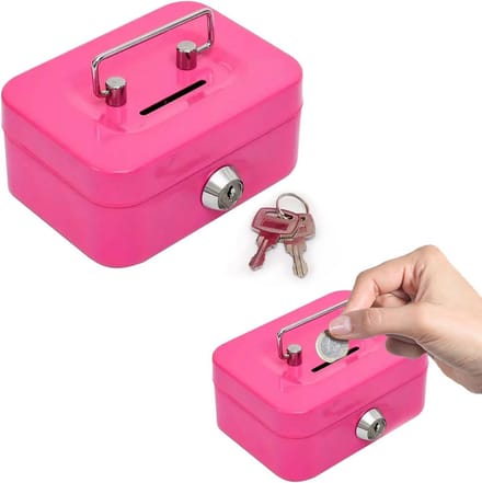 Afsluitbare Geldcassette Met Sleuf en Slot - Metalen Spaarpot Roze