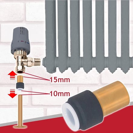 Set van 4 Rechte Verloop Radiatorkranen 15mm naar 10mm Antraciet Pushfit