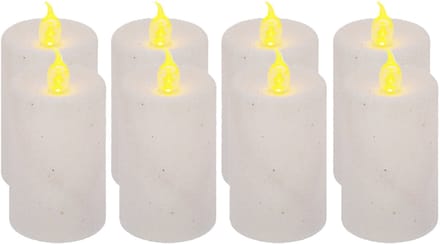 Feeric lights and christmas Kaarsen - 8x stuks - wit - LED - H7,5 cm - glans en glitterafwerking