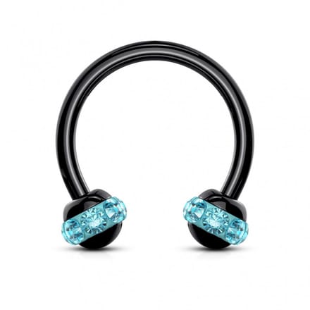 Piercing PVD horseshoe rond met steen 1.2x8 - zwart aqua - LMPiercings