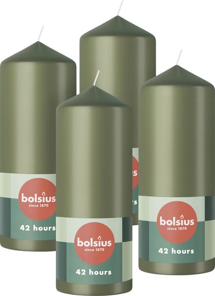 Bolsius - Gladde Stompkaarsen - 15cm - 4 stuks - Olijfgroen