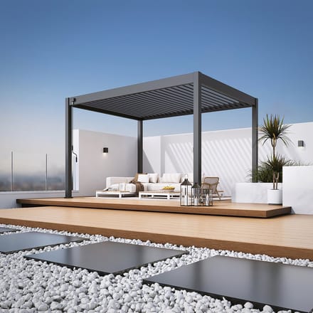 Pergola aluminium 400cm (lengte) x 308cm (breedte) x 256cm (hoogte) RAL 7016 antraciet