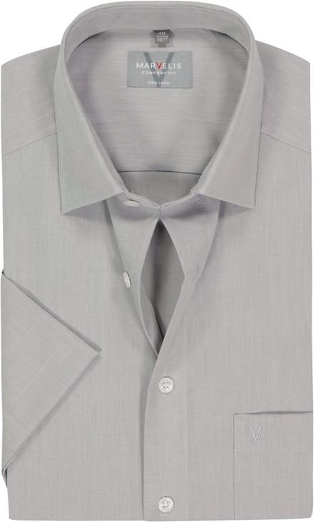 MARVELIS comfort fit overhemd - korte mouw - grijs - Strijkvrij - Boordmaat: 42