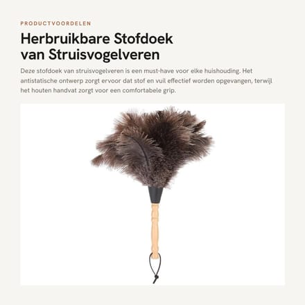 Dailygoods - Herbruikbare Stofdoek van Struisvogelveren met Houten Handvat