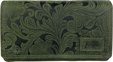 Arrigo Portemonnee Dames - Portefeuille Dames - Leer - Bloemenprint - Groen