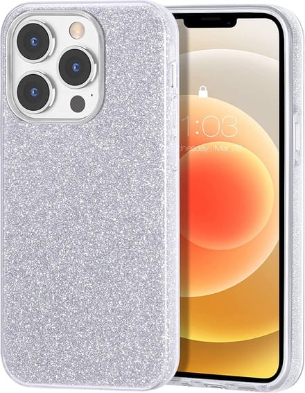Geschikt voor iPhone 13 Pro hoesje glitter backcover – Zilver – oTronica
