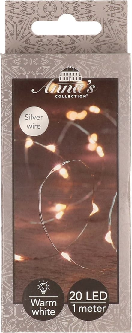 Anna Collection Draadverlichting lichtsnoer - 20 leds - zilver - warm wit licht - 1 m