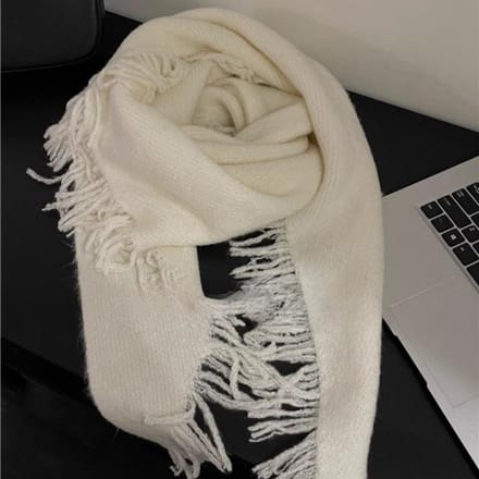 Version Coréenne de Châle Triangulaire à Franges pour Femmes Automne Hiver Couleur Unie Ambiance Polyvalente Écharpe Chaude 180-62cm beige