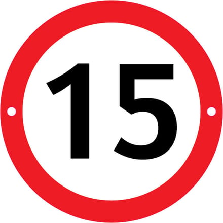 Verbodsbord 15 Kilometer - 25cmØ met 2 Boorgaten - op 3mm dik PVC Schuimplaat