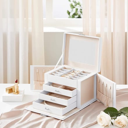 MIRA Home Sieradendoos - Sieradenkist 4 Niveaus - Wit - MDF - 22,5x16,5x17,5