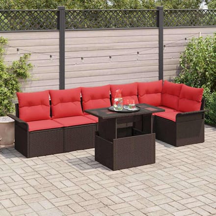 vidaXL Tuin Sofa Set 7 st Bruin Poly riet
