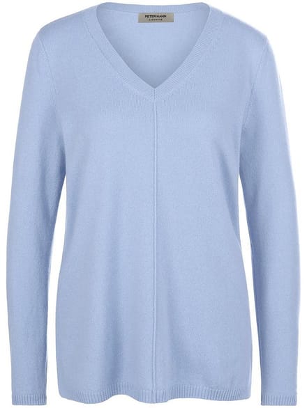 Trui 100% kasjmier V-hals Van Peter Hahn blauw