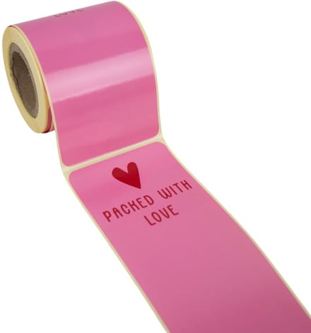 100x sluitsticker 'Packed with love' Roze-Rood